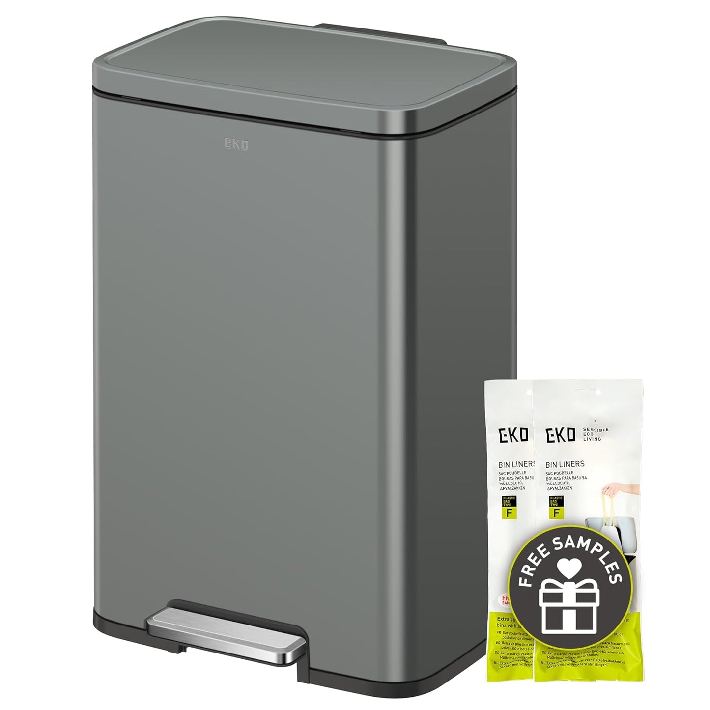 EKO Madison Matte Black 50 Liter/13.2 Gallon Step Trash Can with Inner Liner - Fingerprint Resistant Finish