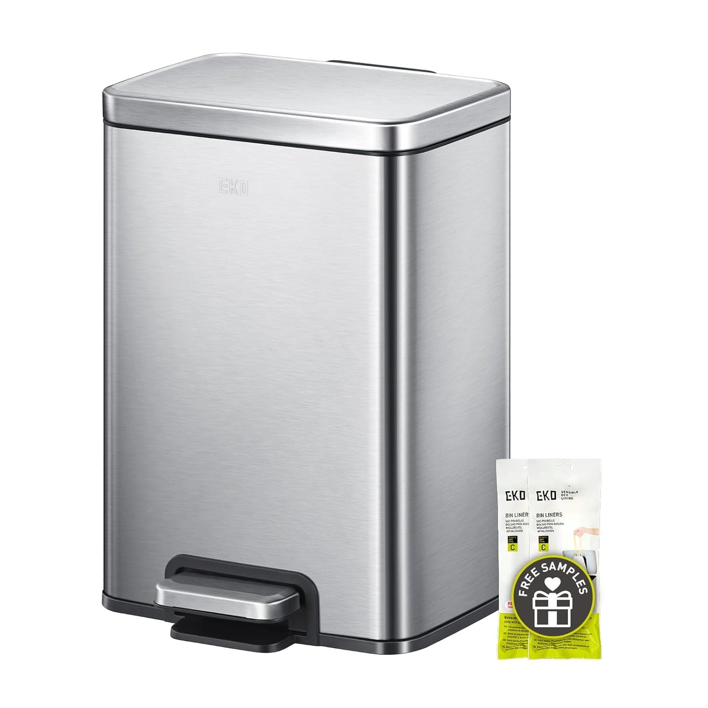 EKO Madison Matte Black 50 Liter/13.2 Gallon Step Trash Can with Inner Liner - Fingerprint Resistant Finish
