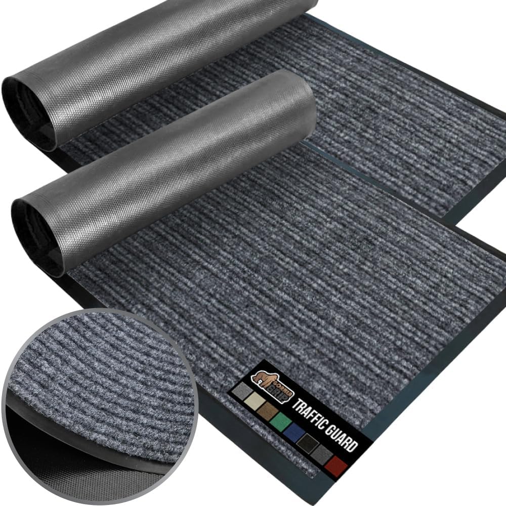 GORILLA GRIP Traffic Guard Door Mat, 72x48, Heavy Duty Welcome Mats, Commercial Office Space Doormat, Waterproof, Fade Resistant, Strong Rubber Backing, Low Profile, Shoe and Boot Scraper, Jet Black