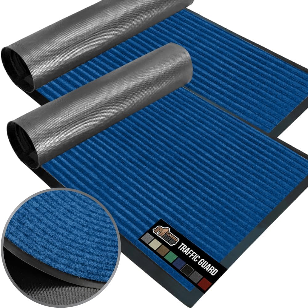 GORILLA GRIP Traffic Guard Door Mat, 72x48, Heavy Duty Welcome Mats, Commercial Office Space Doormat, Waterproof, Fade Resistant, Strong Rubber Backing, Low Profile, Shoe and Boot Scraper, Jet Black