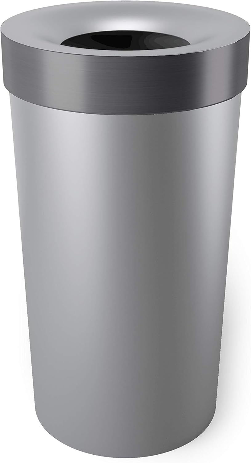 Umbra Vento Kitchen Trash Can with Open Top, Large 16-Gallon (62 L) Capacity, Black/Nickel