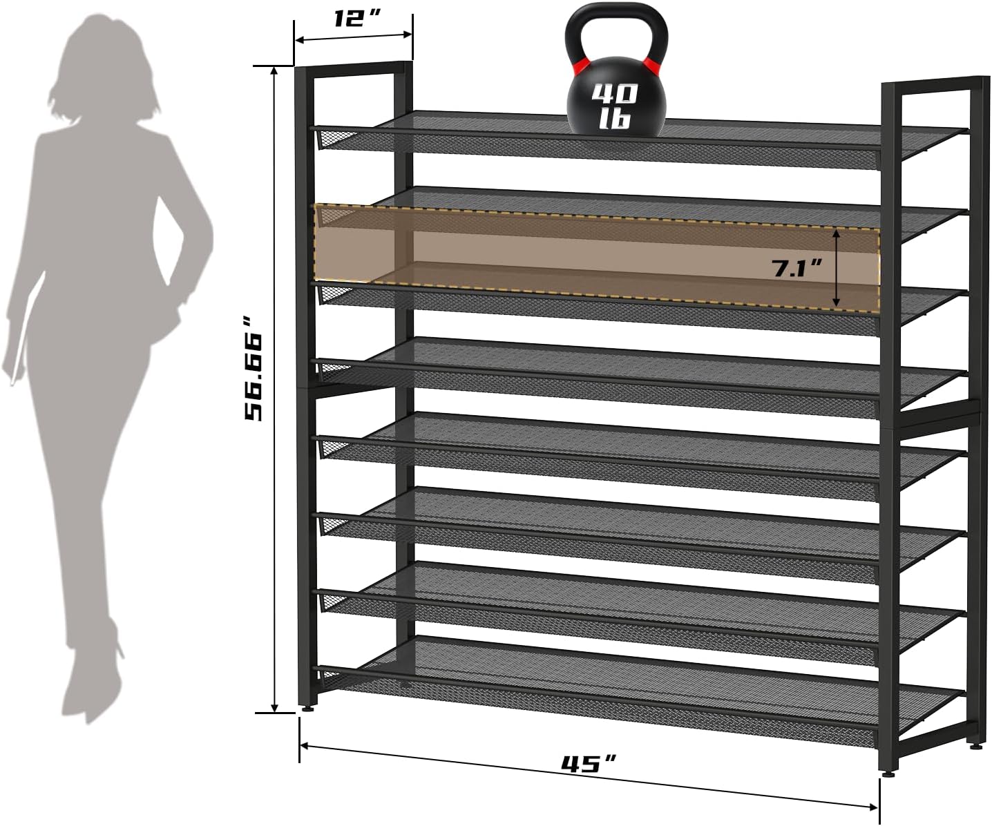 Metal Shoe Rack,Large 8 Tier Shoe Organizer, Heavy Duty Metal 4-Tier Stackable Shoe Storage Vertical Shoe Rack for Closet Front Door,Entrance,Entryway,Garage,Up to 50 Pairs,Black