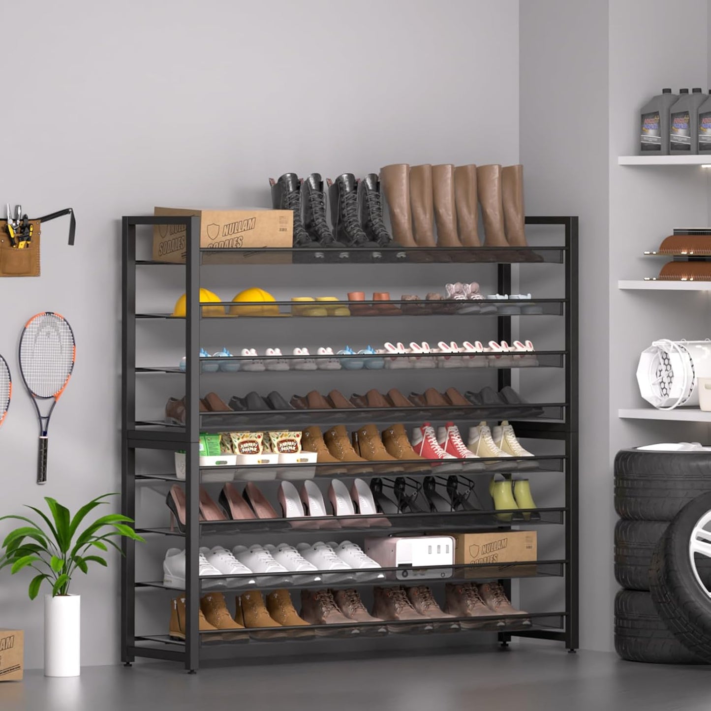 Metal Shoe Rack,Large 8 Tier Shoe Organizer, Heavy Duty Metal 4-Tier Stackable Shoe Storage Vertical Shoe Rack for Closet Front Door,Entrance,Entryway,Garage,Up to 50 Pairs,Black