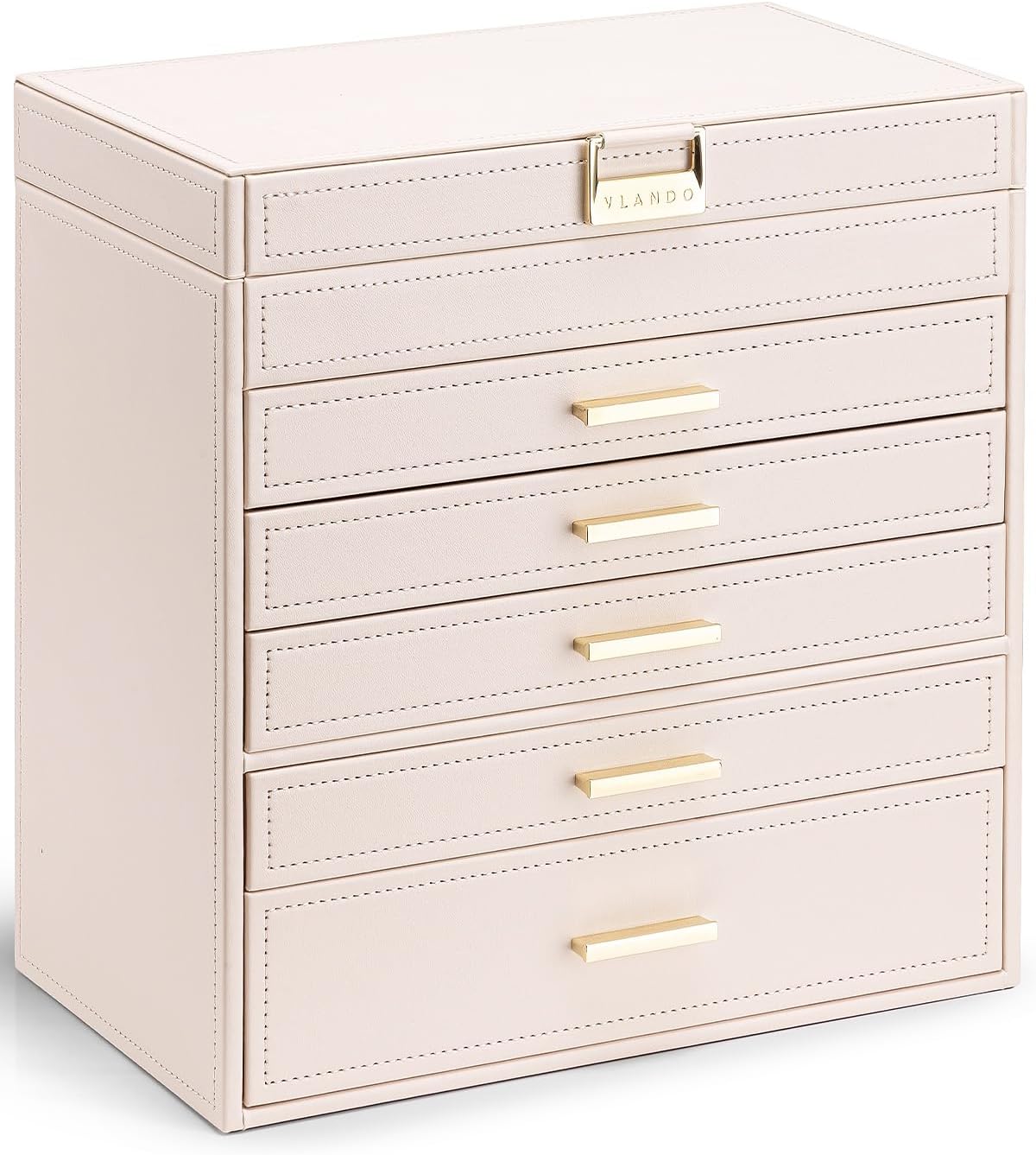 Vlando 6 Layer Large Jewelry Box - Jewelry Holder Organizer, Jewelry Box Organizer for Drawer Necklace Ring Bracelet and Watch, Birthday Gift for Loved Ones - Beige