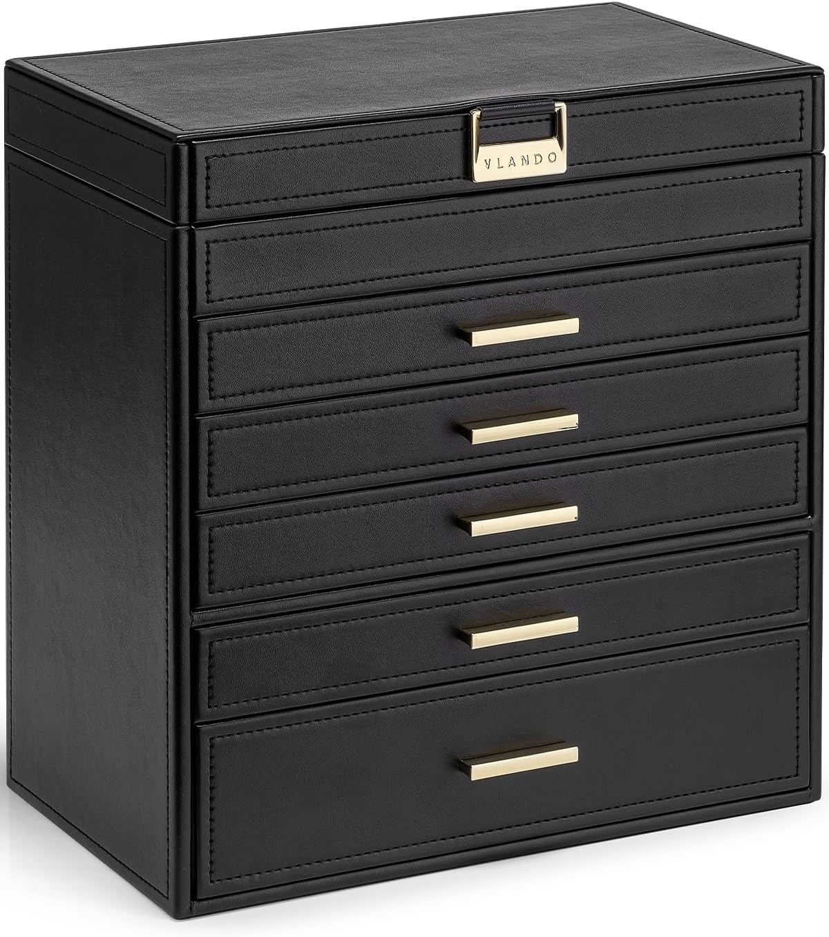 Vlando 6 Layer Large Jewelry Box - Jewelry Holder Organizer, Jewelry Box Organizer for Drawer Necklace Ring Bracelet and Watch, Birthday Gift for Loved Ones - Beige