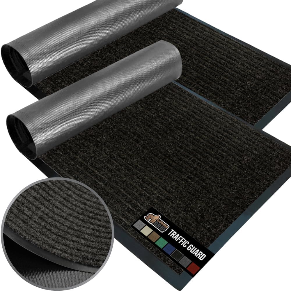 GORILLA GRIP Traffic Guard Door Mat, 72x48, Heavy Duty Welcome Mats, Commercial Office Space Doormat, Waterproof, Fade Resistant, Strong Rubber Backing, Low Profile, Shoe and Boot Scraper, Jet Black
