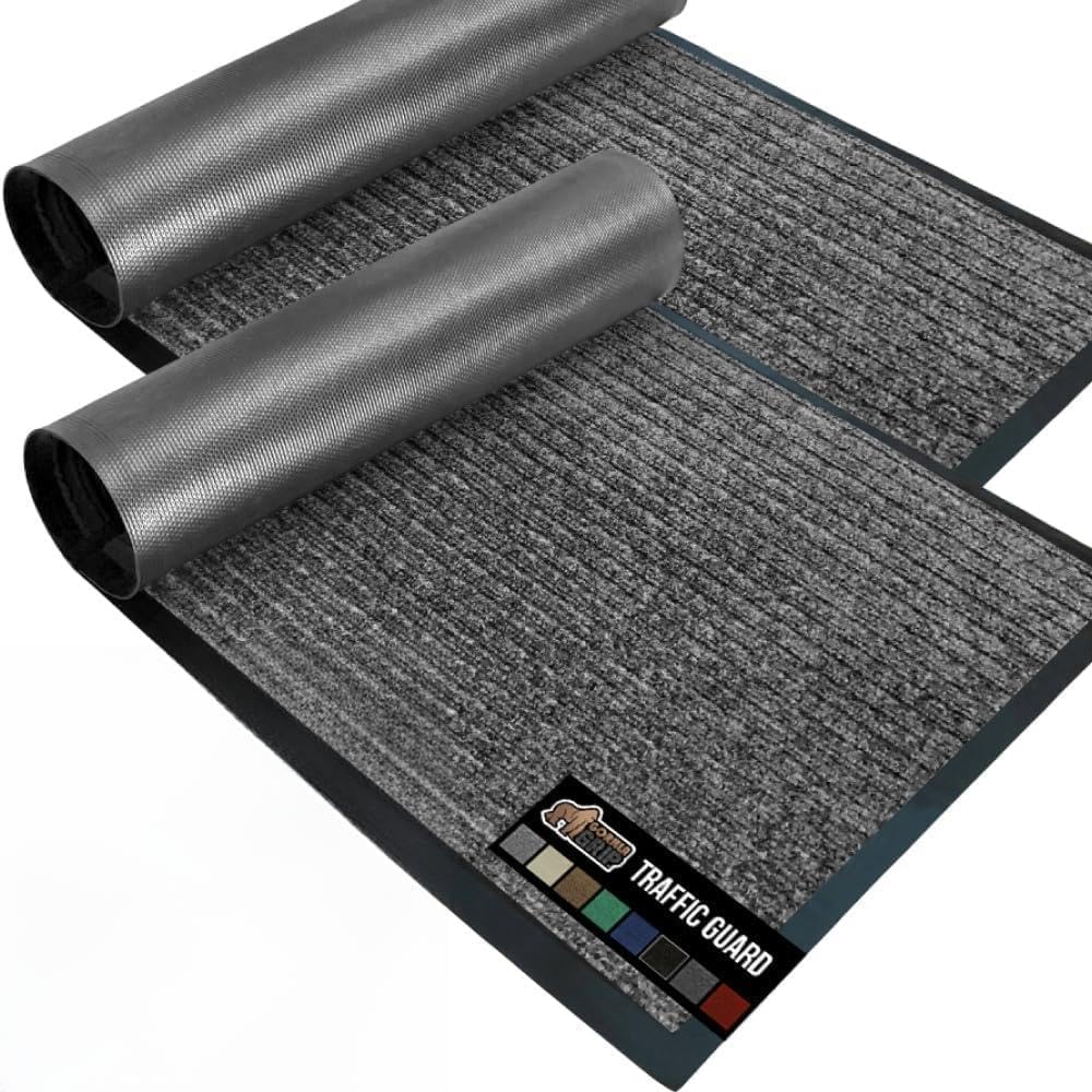 GORILLA GRIP Traffic Guard Door Mat, 72x48, Heavy Duty Welcome Mats, Commercial Office Space Doormat, Waterproof, Fade Resistant, Strong Rubber Backing, Low Profile, Shoe and Boot Scraper, Jet Black