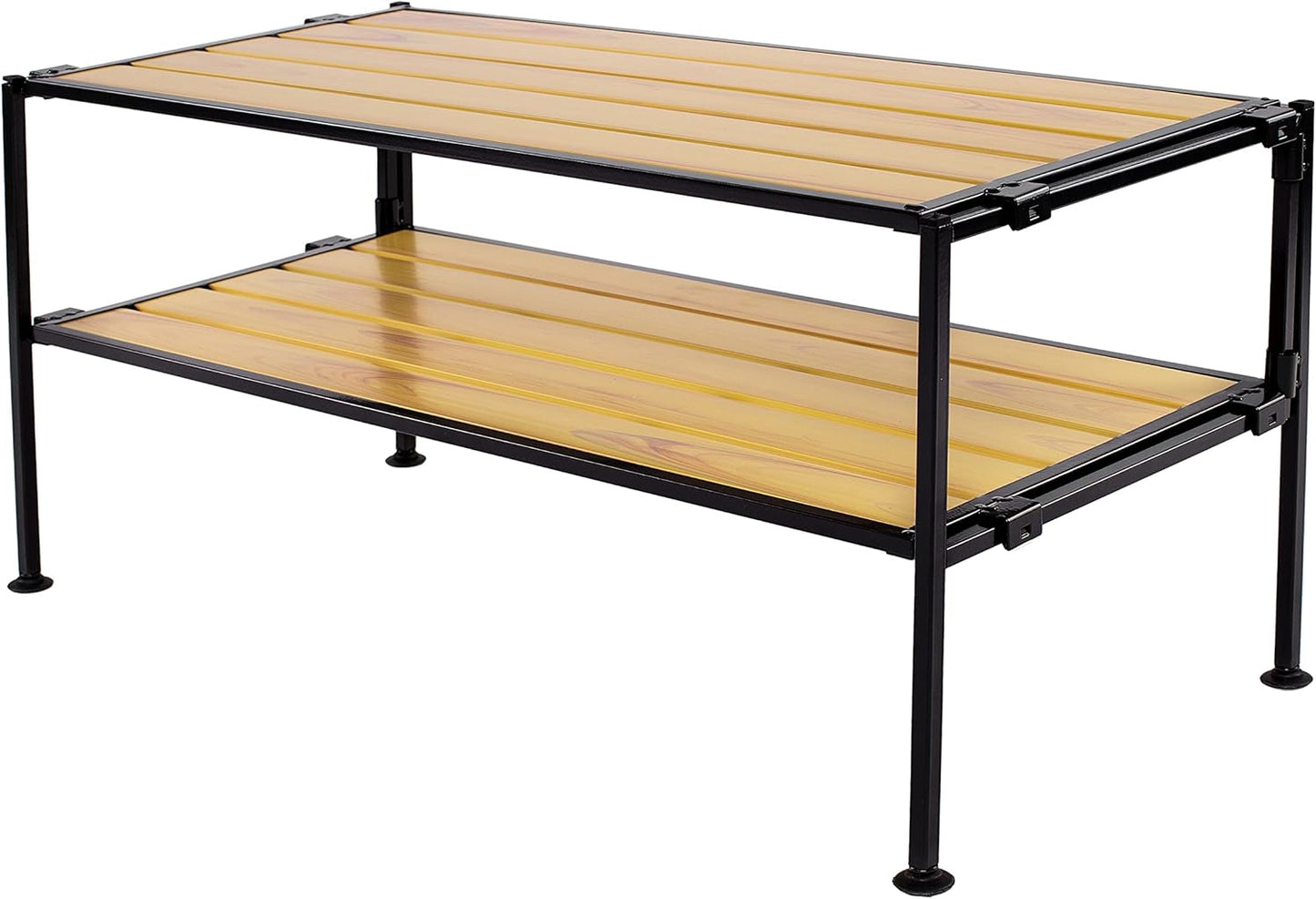 Seville Classics Sturdy Freestanding Storage Shelf for Bedroom, Closet, Entryway, Dorm Room Organizer, Stackable Durable Metal Shoe Rack, Espresso Slat, 3-Tier (2-Pack)