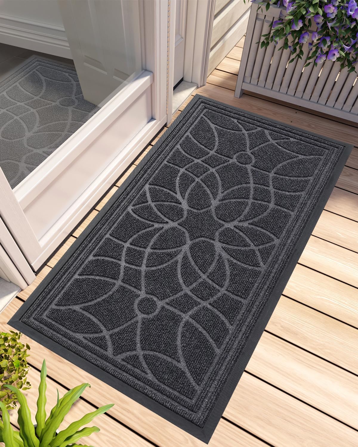 DEXI Front Door Mat Outside Entrance, Heavy Duty Non Slip Low Profile Doormat for Entryway, Trap Dirt and Moisture Welcome Mats, Easy Clean, Patio, Garage, 6x4, Brown