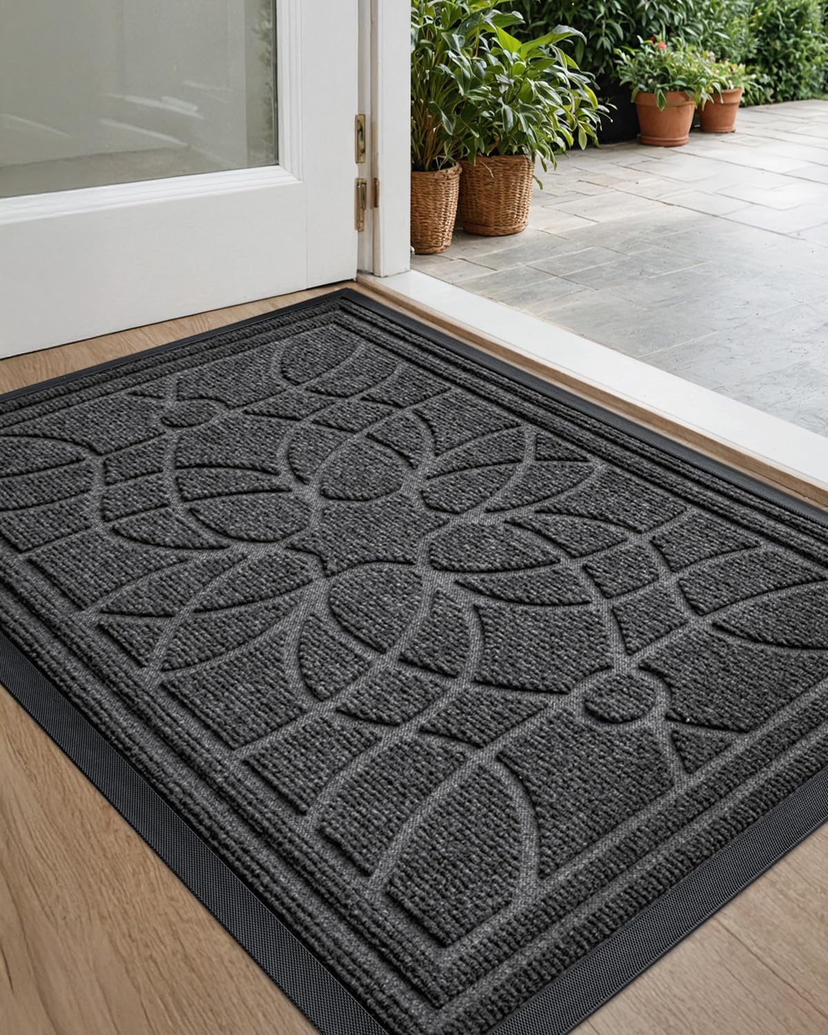 DEXI Front Door Mat Outside Entrance, Heavy Duty Non Slip Low Profile Doormat for Entryway, Trap Dirt and Moisture Welcome Mats, Easy Clean, Patio, Garage, 6x4, Brown