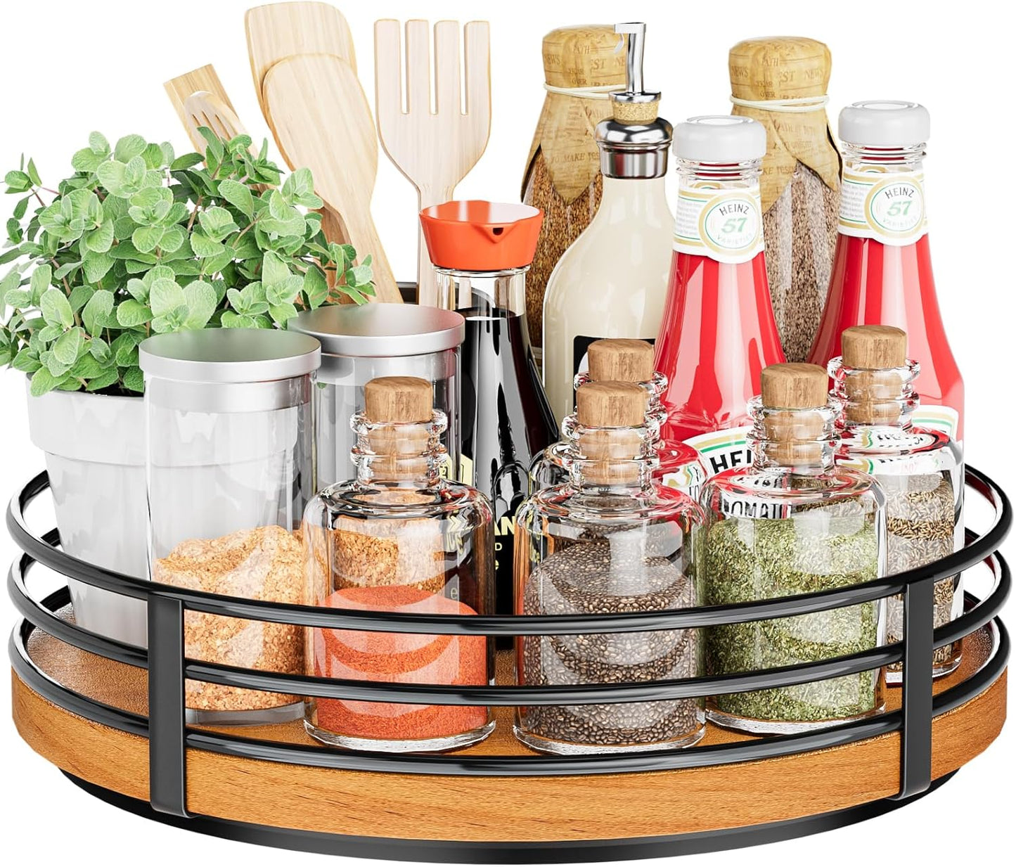 Lazy Susan Turntable Organizer Adjustable - 2 Tier Wood Rotating Spice Rack 12 Inch Lazy Susan for Kitchen Countertop Cabinet Pantry Cupboard Dining Table Bathroom Coffee Bar Home Storage