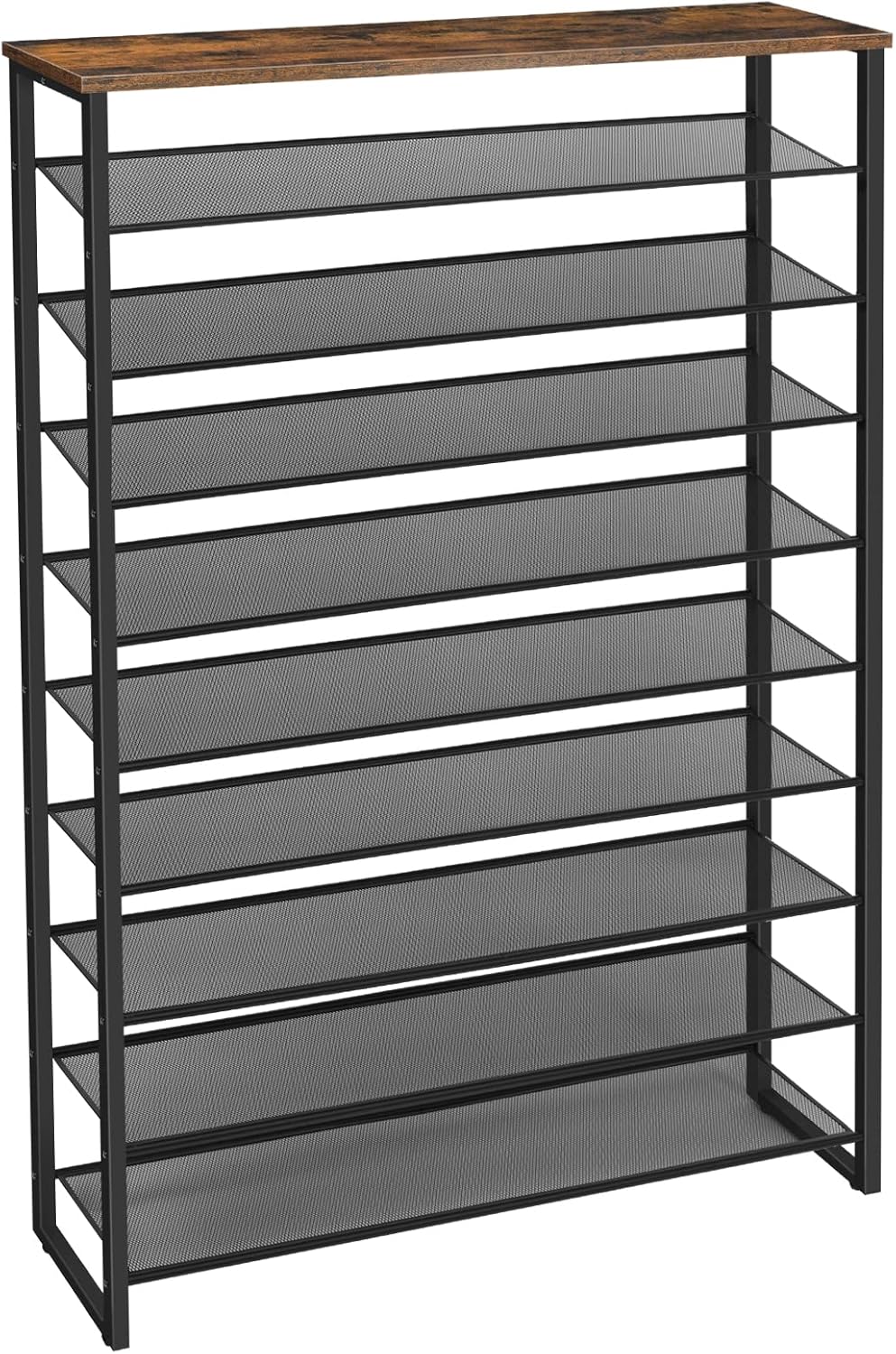 HOOBRO 10-Tier Shoe Rack, 29.5" L Shoe Storage Organizer, Large Capacity Shoe Shelf for Front Door Entrance, Entryway, Hallway, Holds 36-40 Pairs of Shoes, Closet, Rustic Brown and Black BF107XJ01