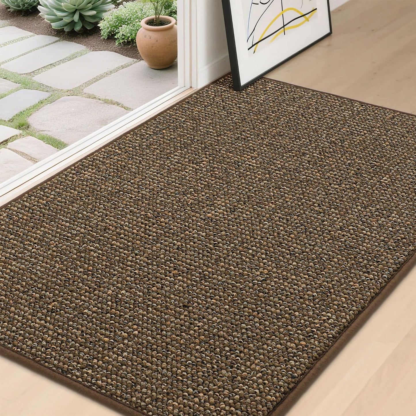 BEQHAUSE Dirt Trapper Door Mat 36" x 60", Non-Slip Washable Doormats Entrance Mat, Dirt Resistant and Absorbent Welcome Mat, Low Profile Floor Mats for Front Back Door and Entryway, Beige