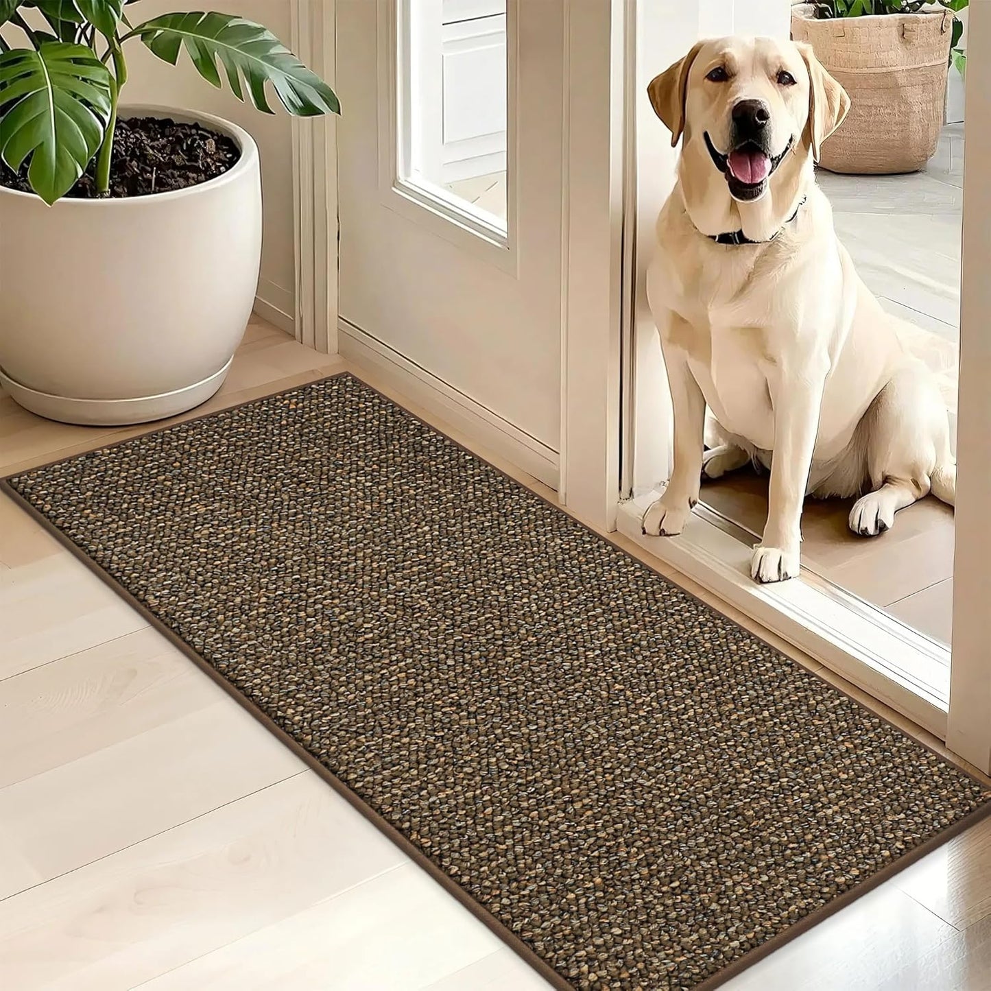 BEQHAUSE Dirt Trapper Door Mat 36" x 60", Non-Slip Washable Doormats Entrance Mat, Dirt Resistant and Absorbent Welcome Mat, Low Profile Floor Mats for Front Back Door and Entryway, Beige