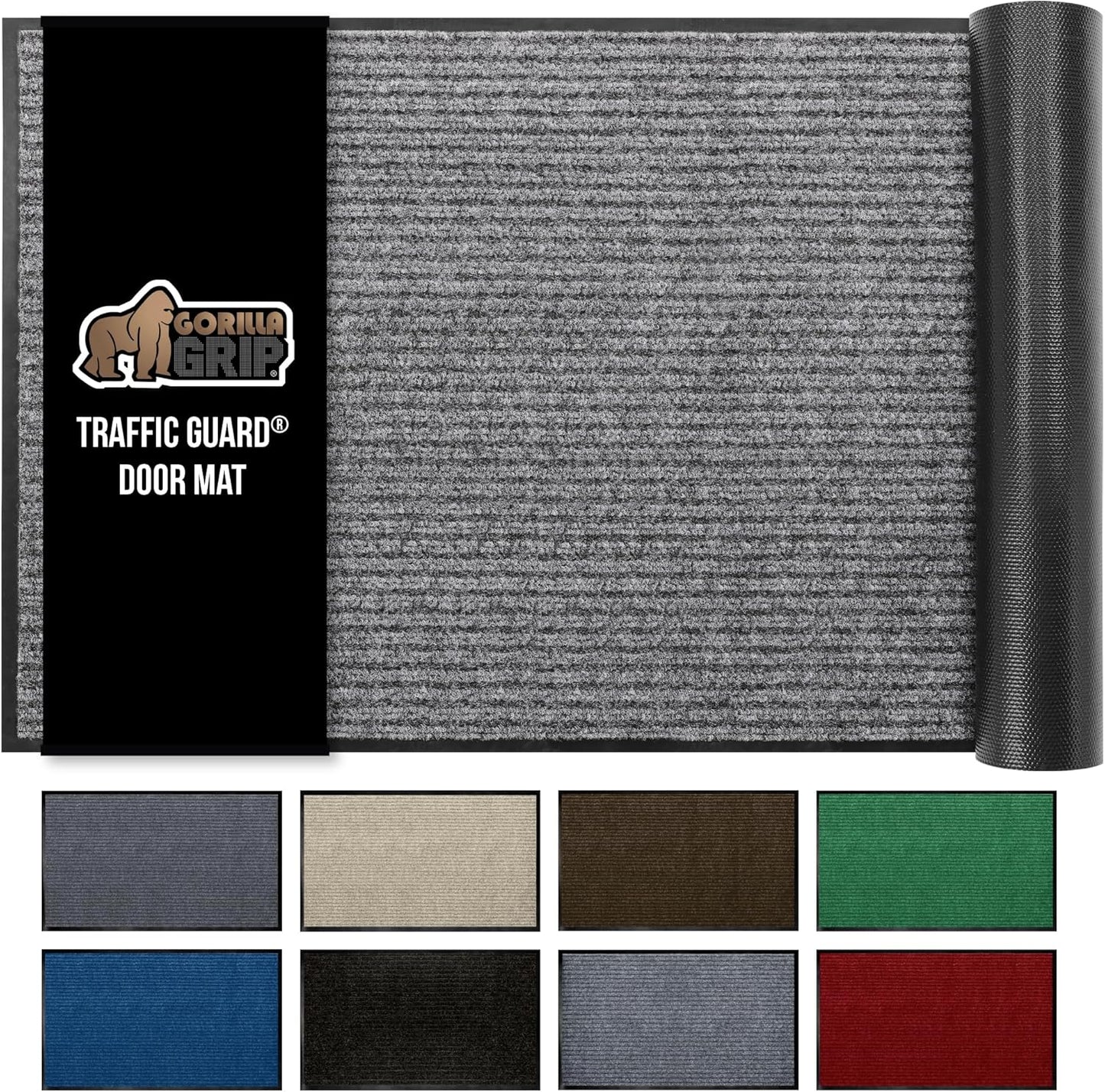 GORILLA GRIP Traffic Guard Door Mat, 72x48, Heavy Duty Welcome Mats, Commercial Office Space Doormat, Waterproof, Fade Resistant, Strong Rubber Backing, Low Profile, Shoe and Boot Scraper, Jet Black