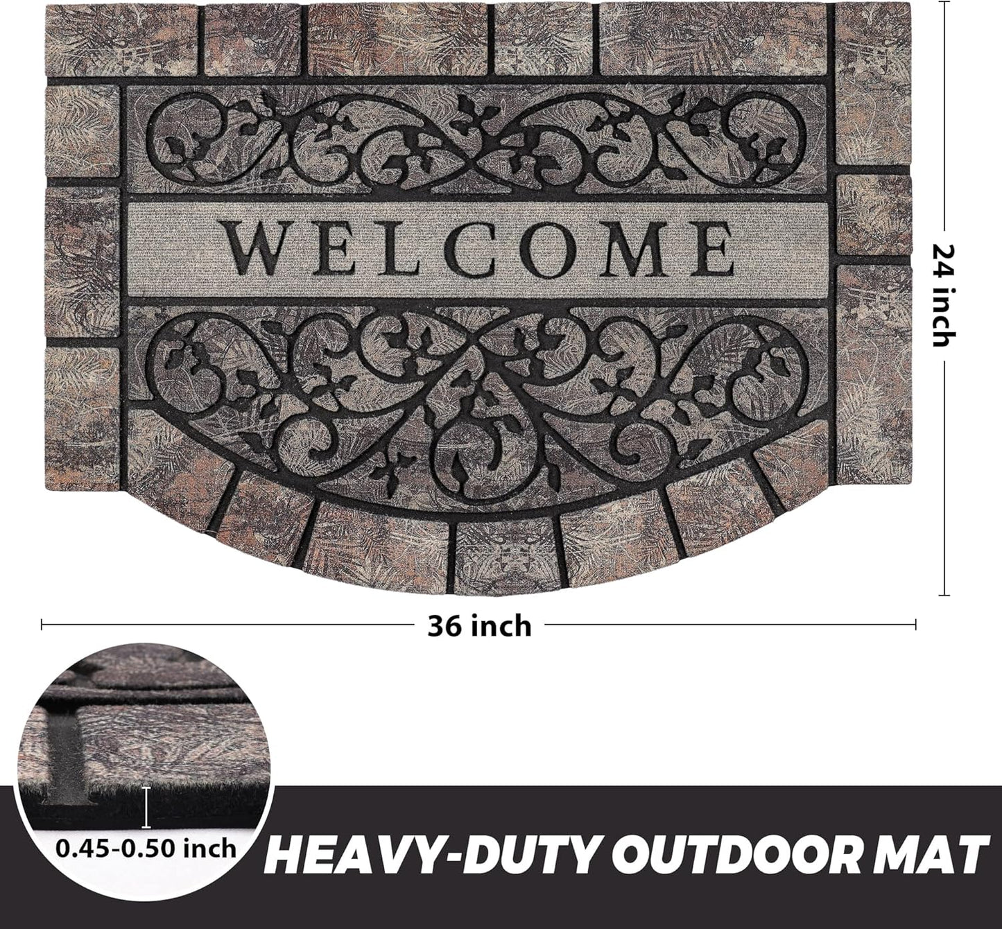Thick Welcome Mats Outdoor, 24 * 36" Large Front Door Mat Entrance, Durable Welcome Mat for Front Door, Heavy Duty No Slip Rubber Outdoor Mats for Home Entrance