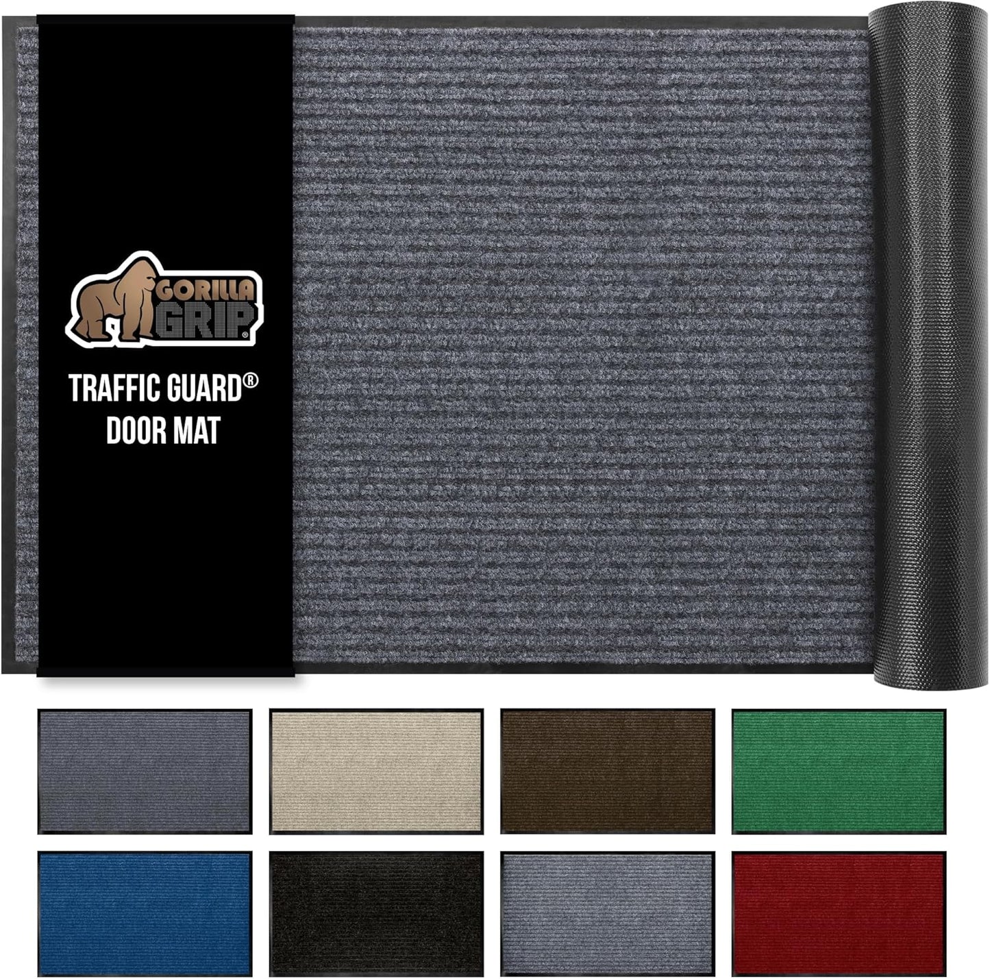 GORILLA GRIP Traffic Guard Door Mat, 72x48, Heavy Duty Welcome Mats, Commercial Office Space Doormat, Waterproof, Fade Resistant, Strong Rubber Backing, Low Profile, Shoe and Boot Scraper, Jet Black